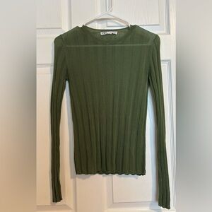 Zara Forest Green Ribbed Long Sleeve Top
